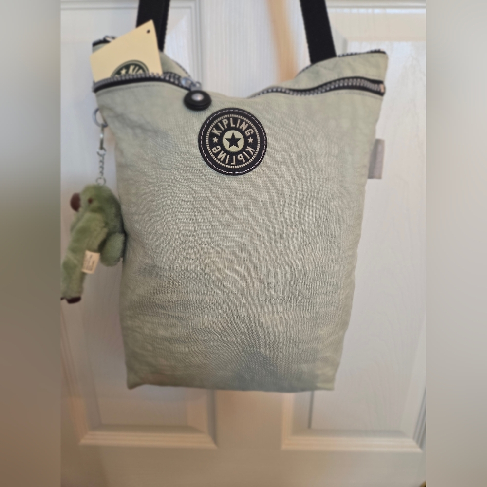 Kipling Tote Bag Item Mint Green with Keychain and Monkey Charm NWOT